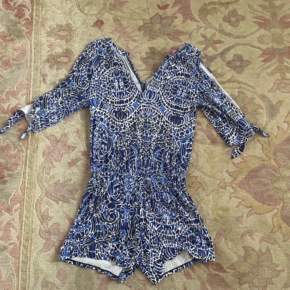 Lily Pulitzer Blue and White Patterned Romper